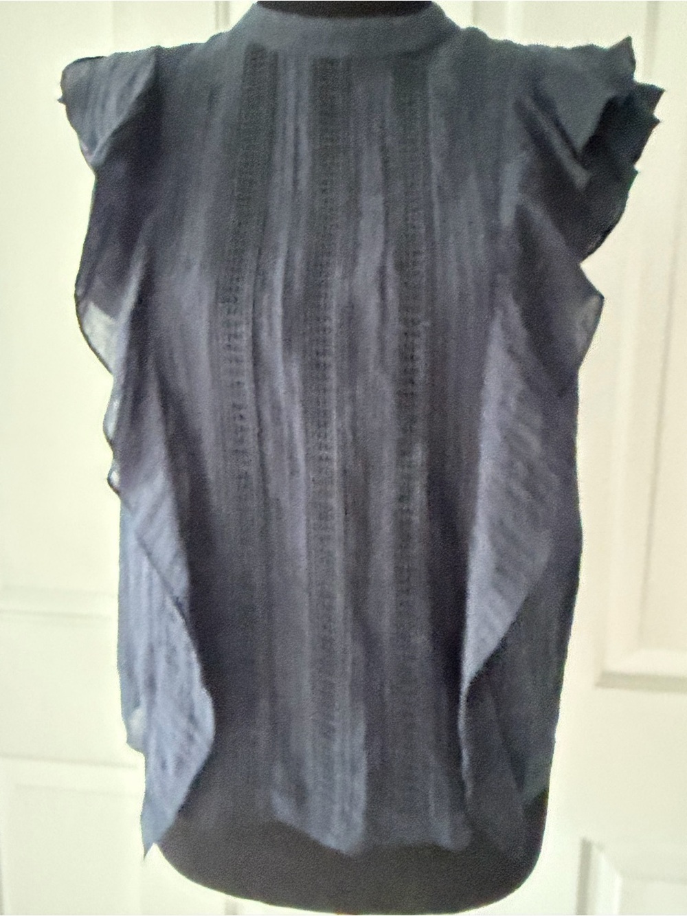 Club Monaco Navy Ruffle Cap-Sleeve Blouse Small